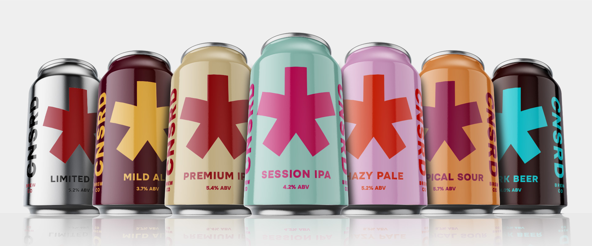 Censored Brew beer can design full product line group photo