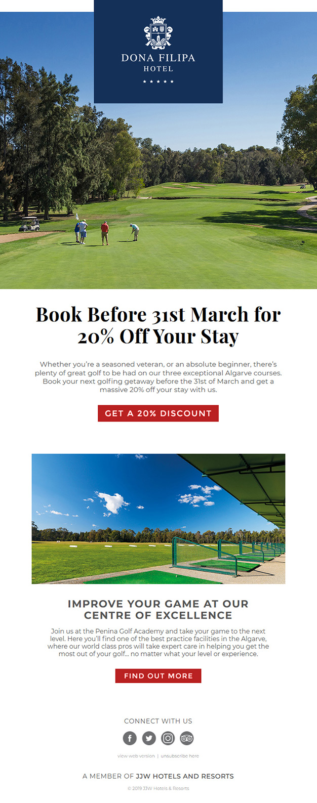Dona Filipa Hotel email marketing campaign for golf guests segment