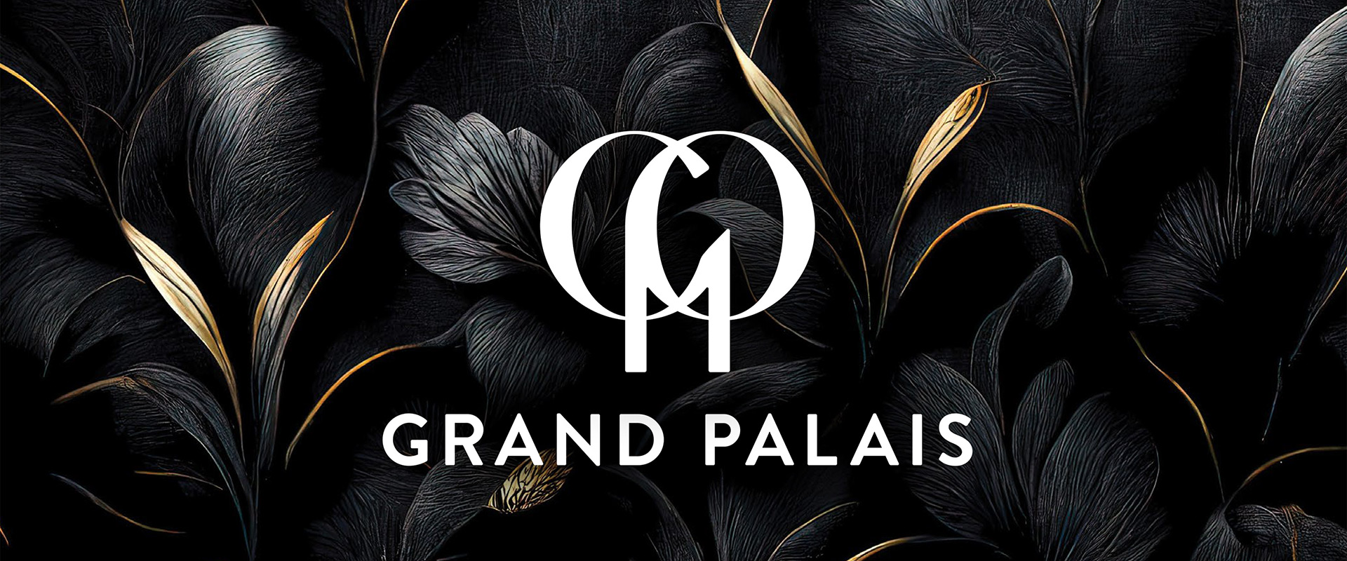 Grand Palais logo hero image with luxury feathered background