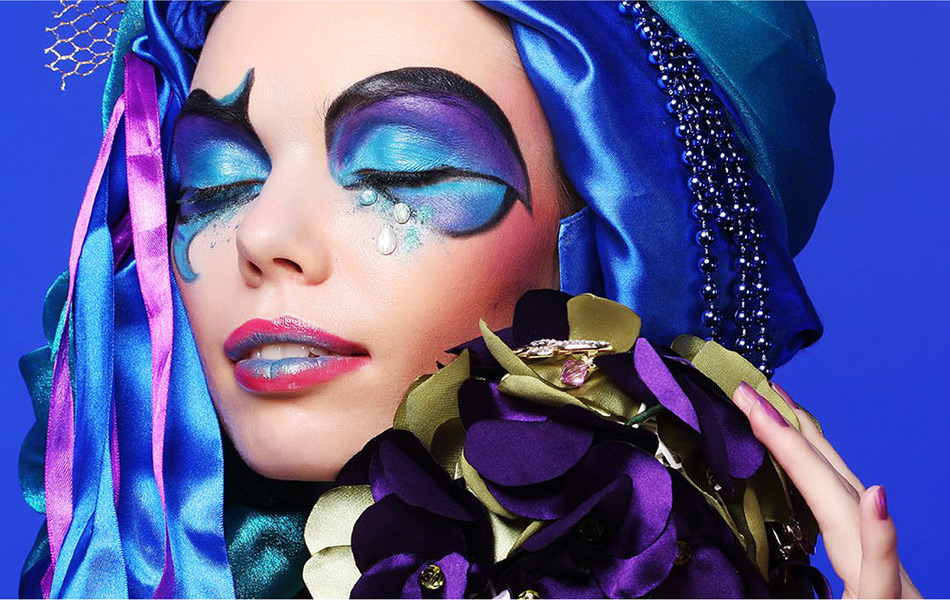 Grand Palais abstract glamour photography of colourful model with blue and pink tones