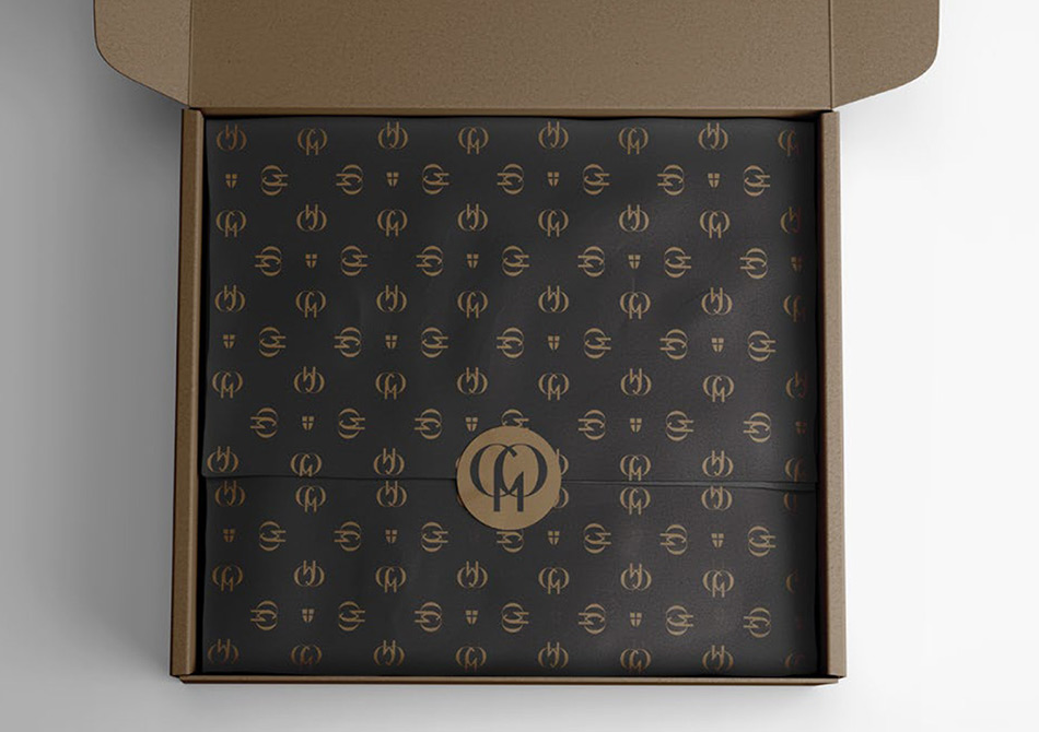 Grand Palais branded wrapping paper and large gift box designs