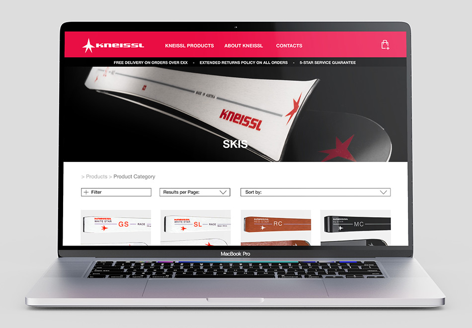 Kneissl ecommerce website desktop skis page