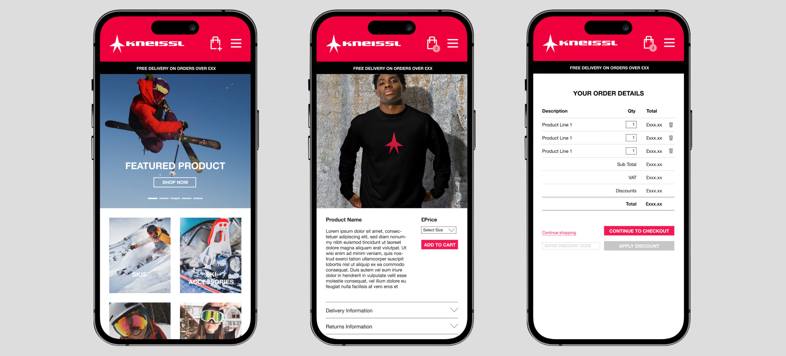 Kneissl ecommerce website mobile device pages