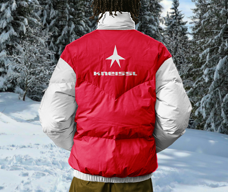 Kneissl apparel image of red and white branded ski jacket