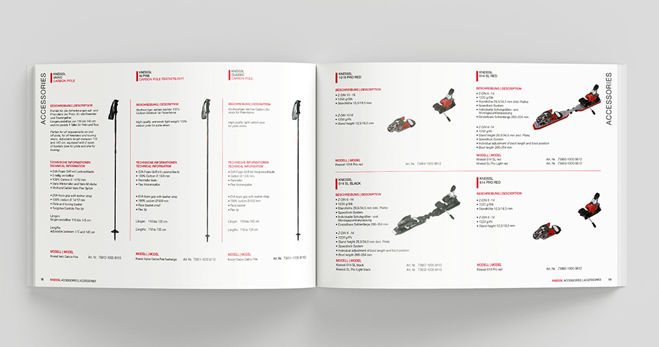 Kneissl product brochure featuring accessories