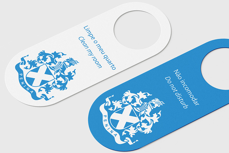 Penina Hotel branded door hanger front and back designs