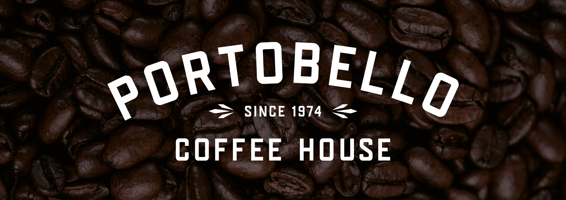 Portobello Coffee House logo on a background of coffee beans