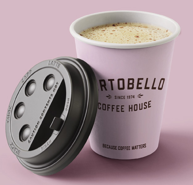 Portobello Coffee House takeaway coffee cups pink design