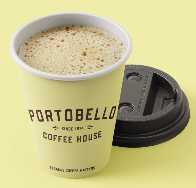 Portobello Coffee House takeaway coffee cups yellow design