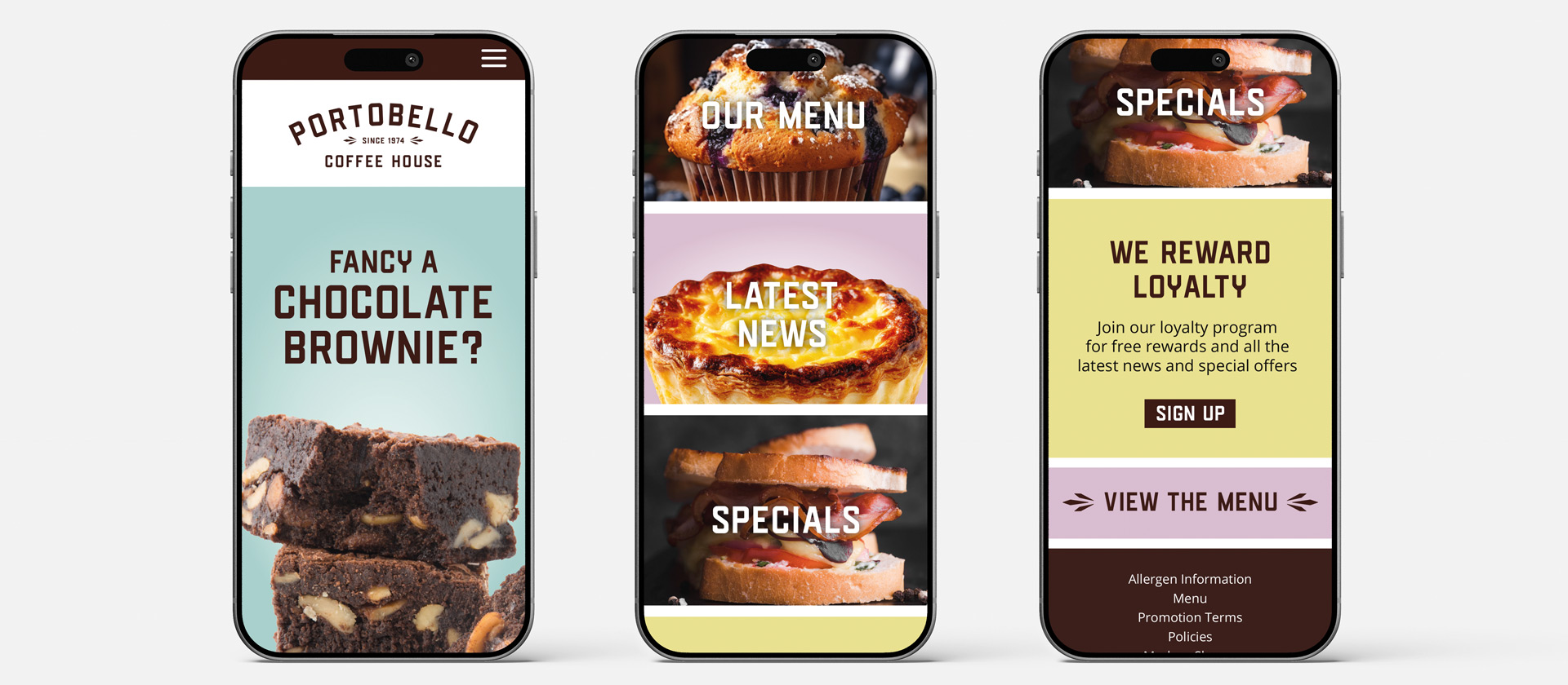 Portobello Coffee House website design on a mobile device