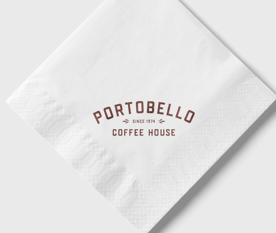 Portobello Coffee House paper napkin branding design