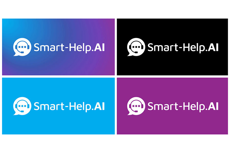 Various colour implementations of the Smart-Help.AI logo in its horizontal form